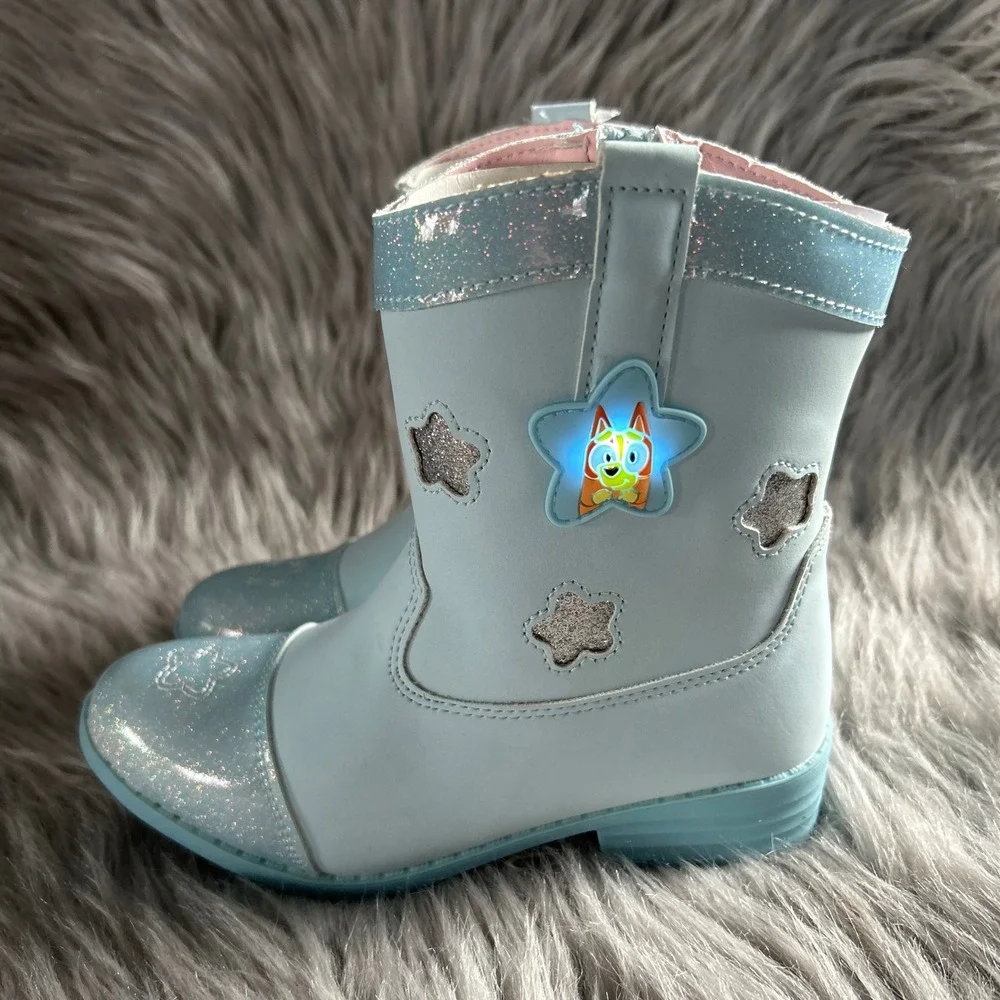 Ground Up Bluey Cowgirl Girls Size‎ 12 Blue Light Up Shoes Side Zip Pull On